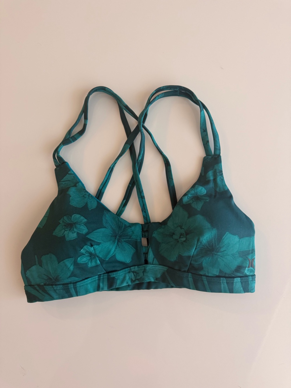 Hurley Women’s Floral Strappy Bra - Teal Green